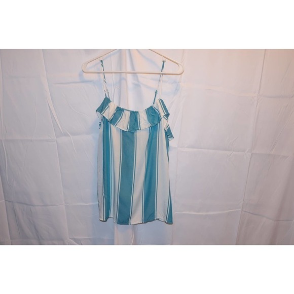 Old Navy ruffle Cami White Blue Vertical Stripe - Picture 11 of 14